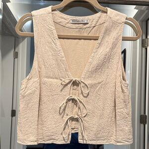 Abercrombie & Fitch Beige Tie-Front Linen Top